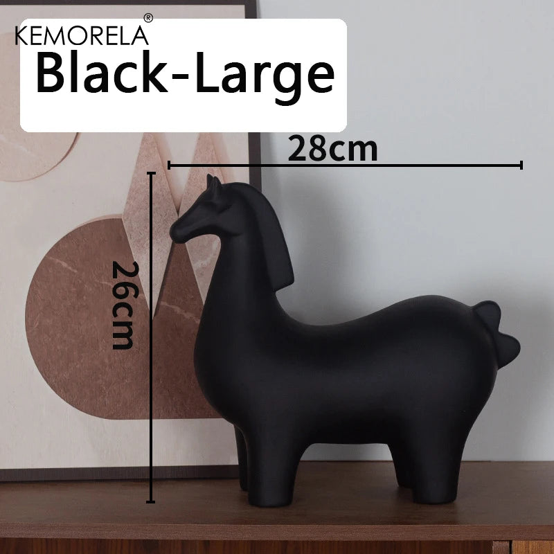 Nordic Ceramic Horse Ornament | Home & Office Decor Gift Ceramic Figurine Axl Black L