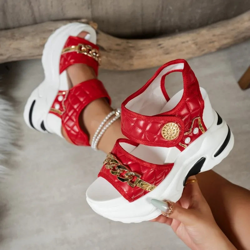 Women's Wedge Sandals – Metal Decor High Heel Summer Shoes Wedge Sandals Axl
