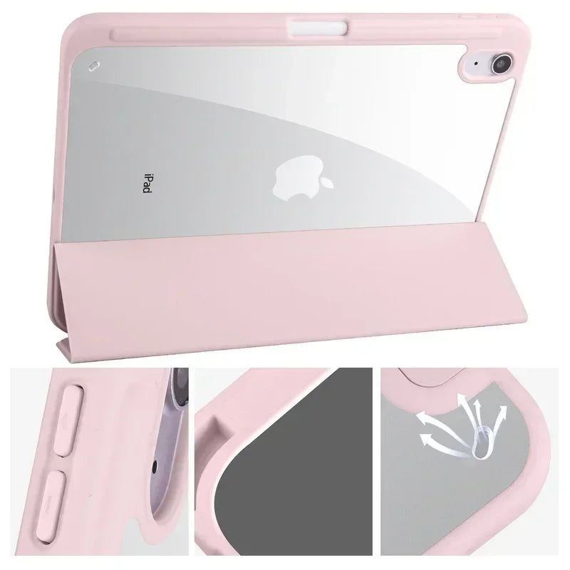 iPad Case with Pen Holder Trifold Clear Back Cover 9.7–11" iPad Folio Case Axl
