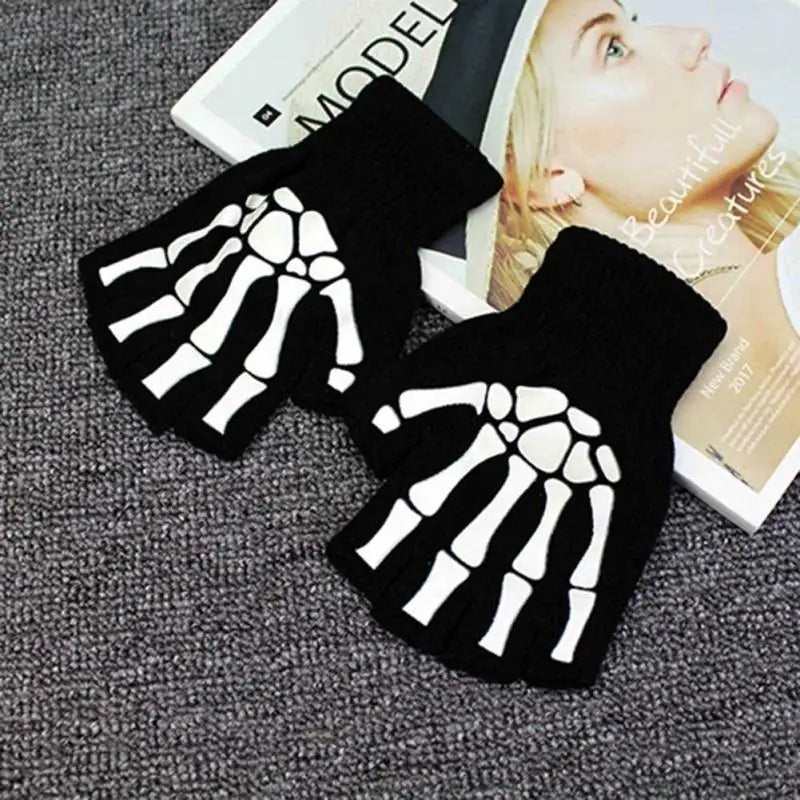 Halloween Skeleton Claw Fingerless Gloves – Kids & Adults Costume Gloves Axl