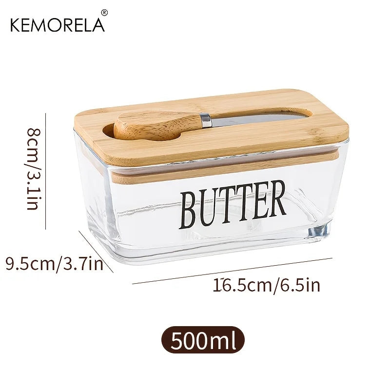 Glass Butter Dish with Bamboo Lid & Knife | Airtight Storage Butter Dish Axl A