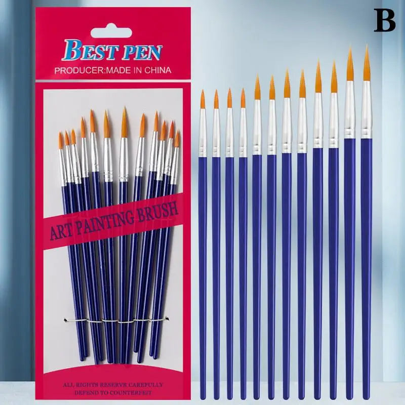 12-Piece Art Paint Brush Set – Nylon Round & Flat Brushes Art Paint Brush Set Axl B Blue