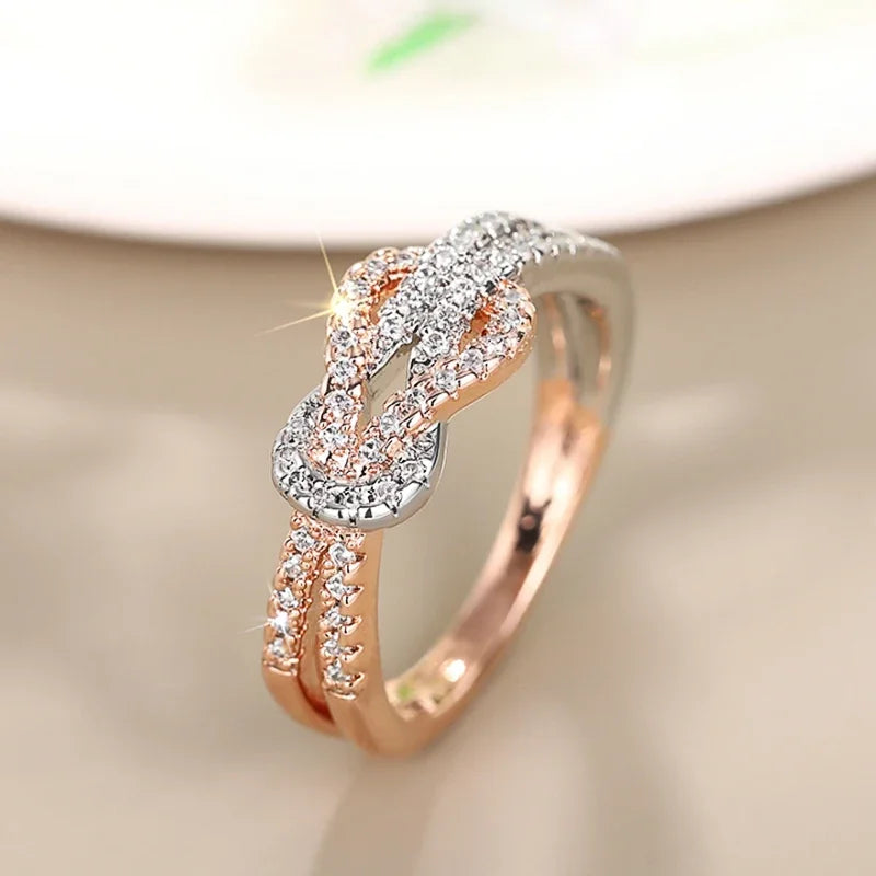 Huitan Two-Tone Twisty Knot CZ Ring – Women's Wedding Band Fashion Ring Axl