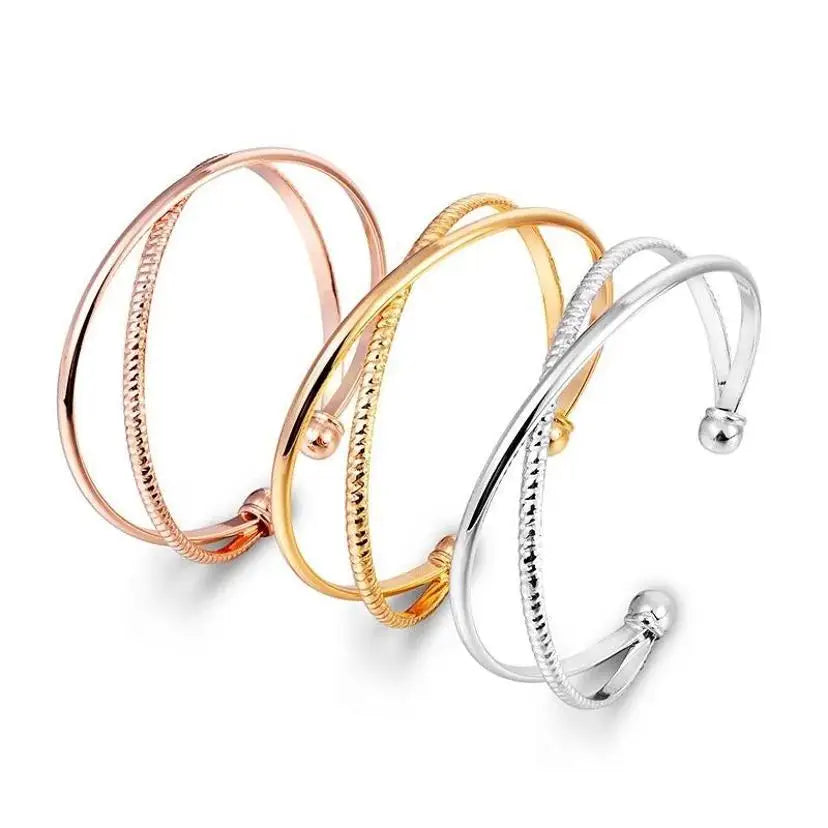 Double Layered Cuff Bracelet – Rose Gold, Gold & Silver Bangle Cuff Bracelet Axl