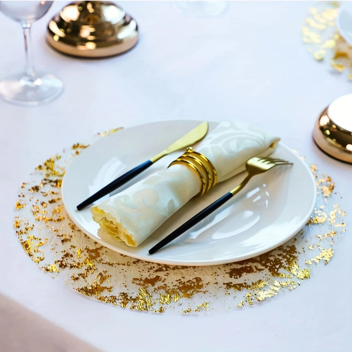 10-Pack Round Gold Foil Placemats – Party & Holiday Table Decor Table Placemats Axl