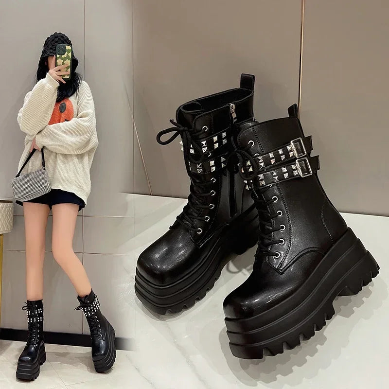 Women's Platform Chain Lace-Up Ankle Boots | Wedge Heel Platform Ankle Boots Axl
