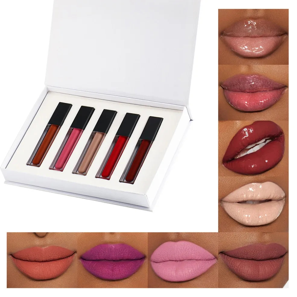 Vegan Matte Lip Gloss Kit – 5-Pc Private Label Lipstick Set Matte Lip Gloss Kit Axl