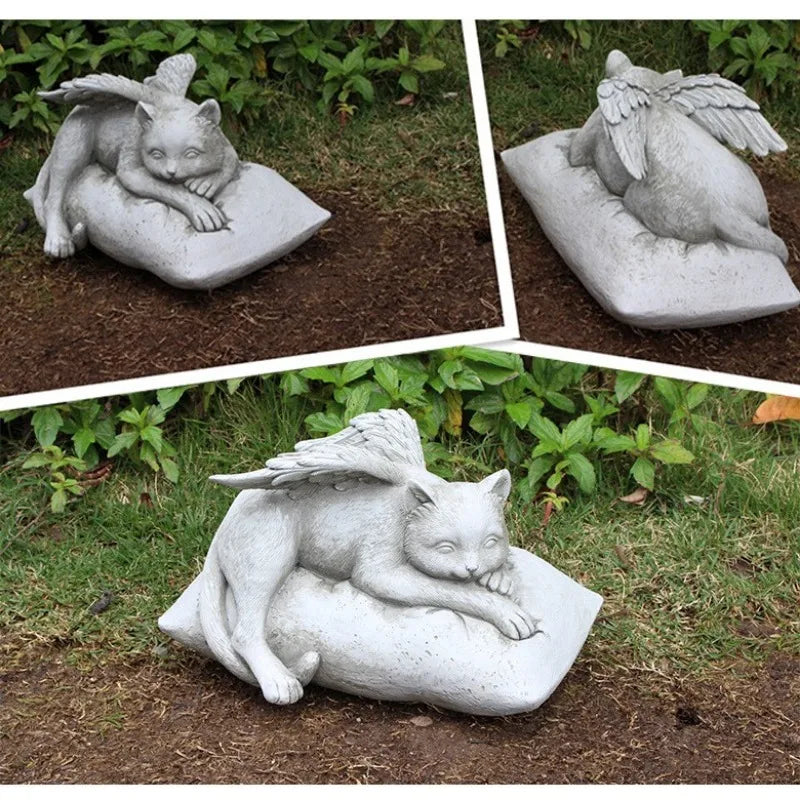 Resin Angel Dog & Cat Memorial Statue | Garden Butterfly Sculpture Garden Memorial Statue Axl