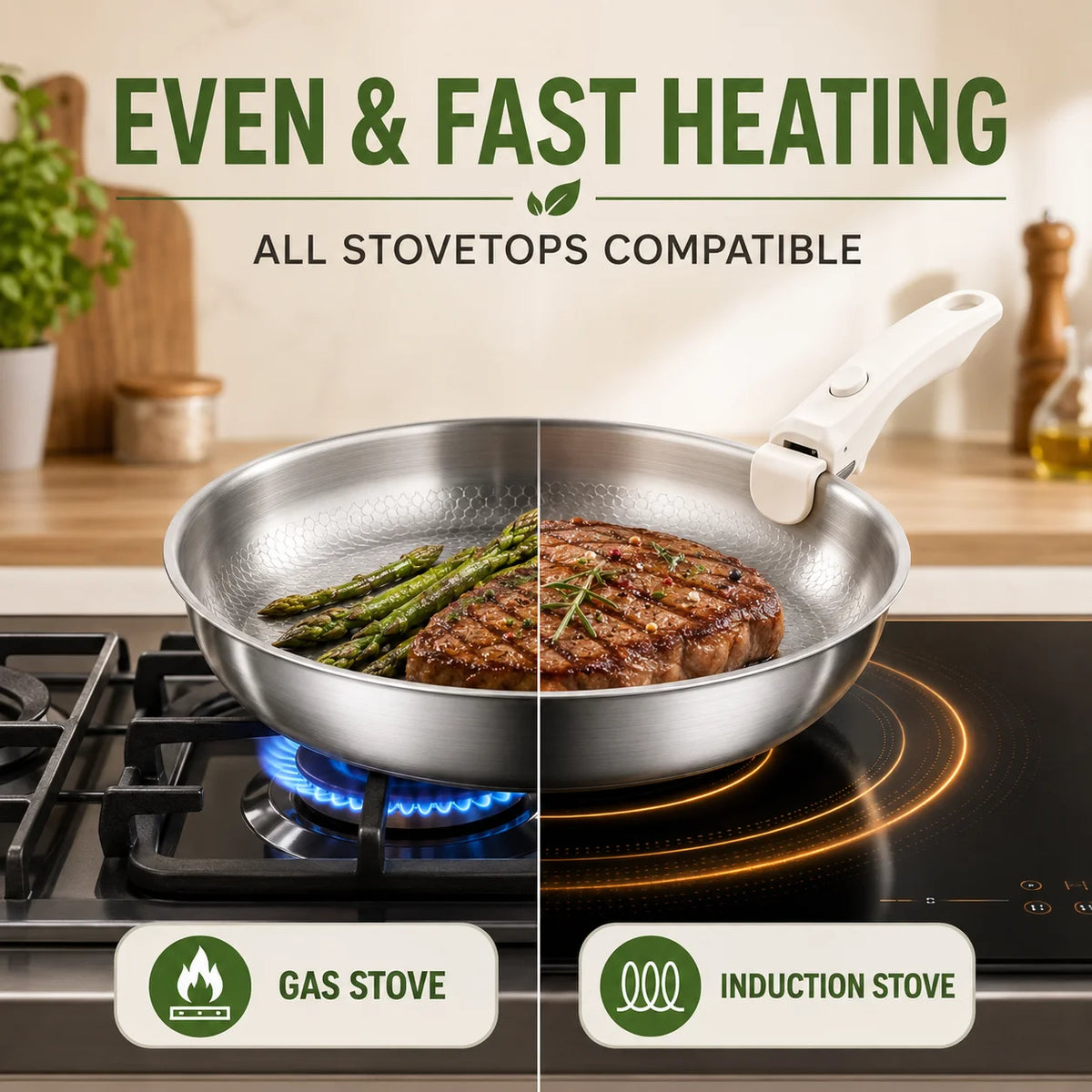 Detachable Handle Frying Pan – 3-Ply Stainless Steel Skillet Stainless Steel Skillet Axl