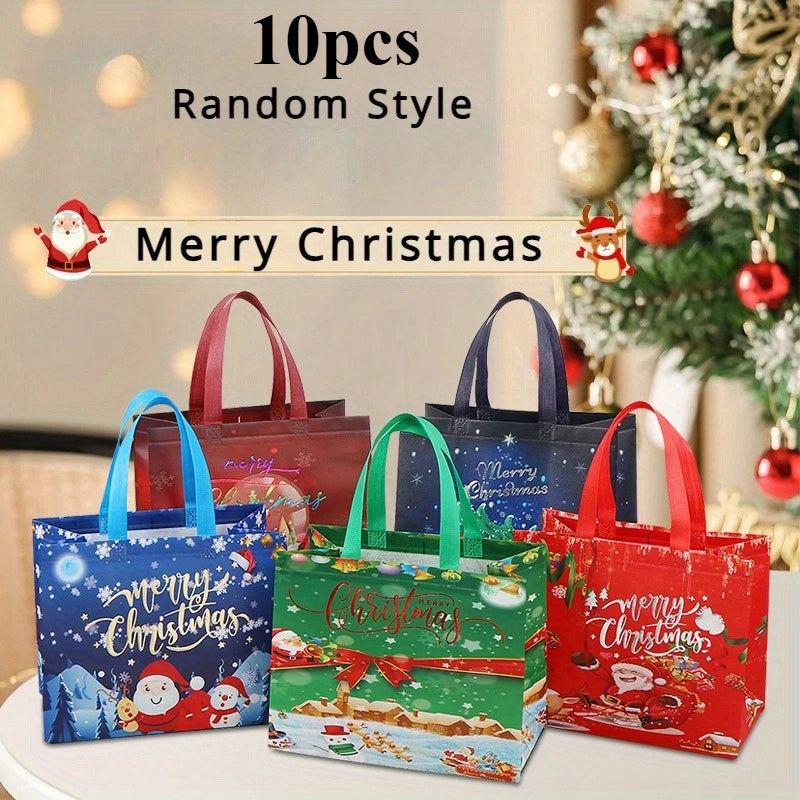 Large Reusable Christmas Gift Bags – Santa, Tree & Snowman Christmas Gift Bags Axl Random-mixed-10pcs Reference size