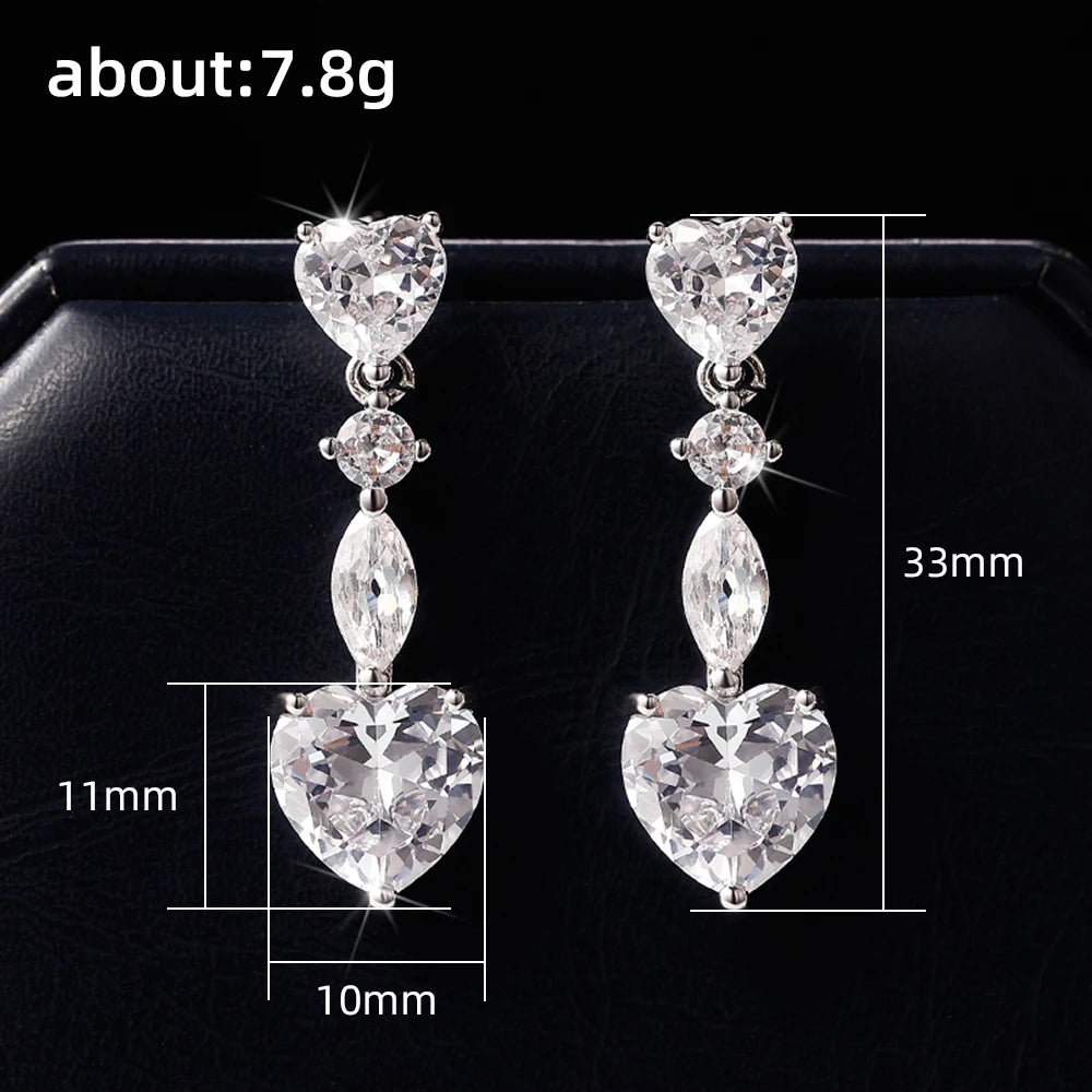 Huitan Sparkling Heart CZ Drop Earrings – Women's Fashion CZ Drop Earrings Axl