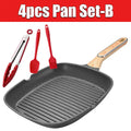 29cm Nonstick 3-Section Square Grill Pan | Induction Griddle Grill Pan Griddle Axl 4pcs Pan Set-B