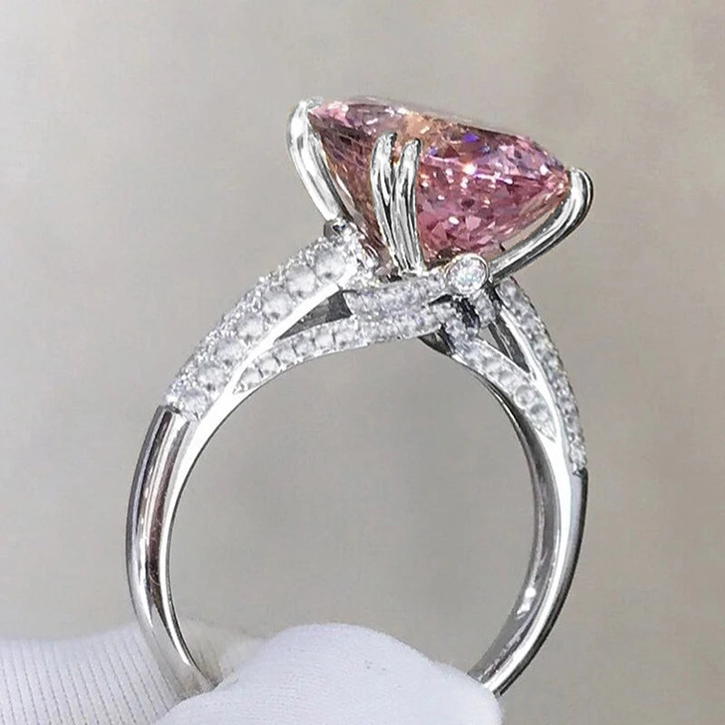 Huitan Big Oval Pink CZ Ring for Women – Statement Wedding Ring Fashion Statement Ring Axl Q896 7