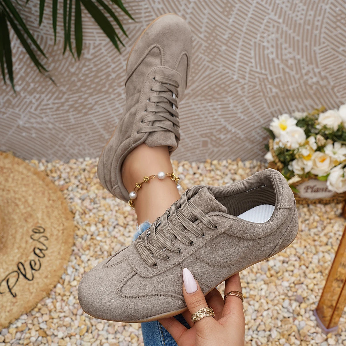 Women's Suede Lace-Up Sneakers – Soft Casual Round Toe Shoes Women's Casual Sneakers Axl