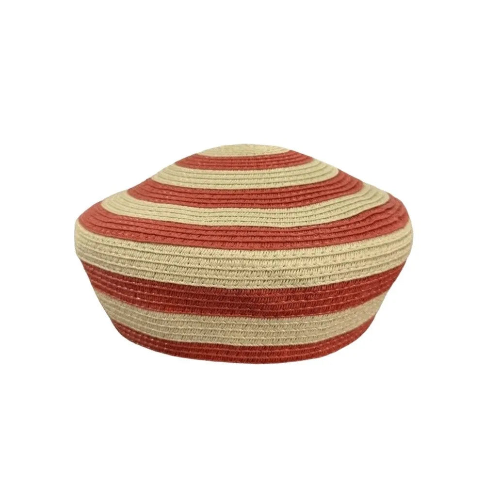 Women's Striped Paper Straw Dome Sun Hat – Lightweight & Elegant Straw Sun Hat Axl Orange