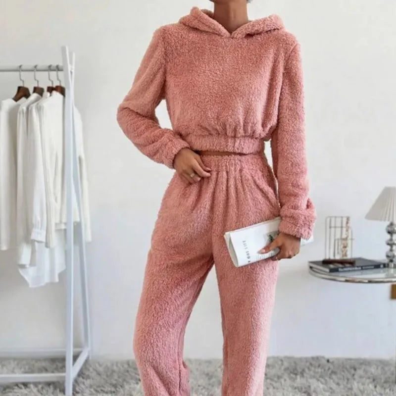 Women's Plush Hooded Loungewear Set – Cozy Winter Homewear Women's Loungewear Set Axl