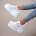 Women's White Wedge Platform Sneakers – Leather Chunky Pumps Wedge Platform Pumps Axl white 36