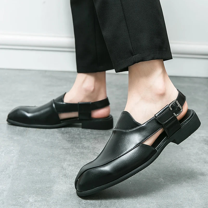 Men's Designer Flat Sandals – Buckle Strap Casual Dress Shoes Men's Flat Sandals Axl