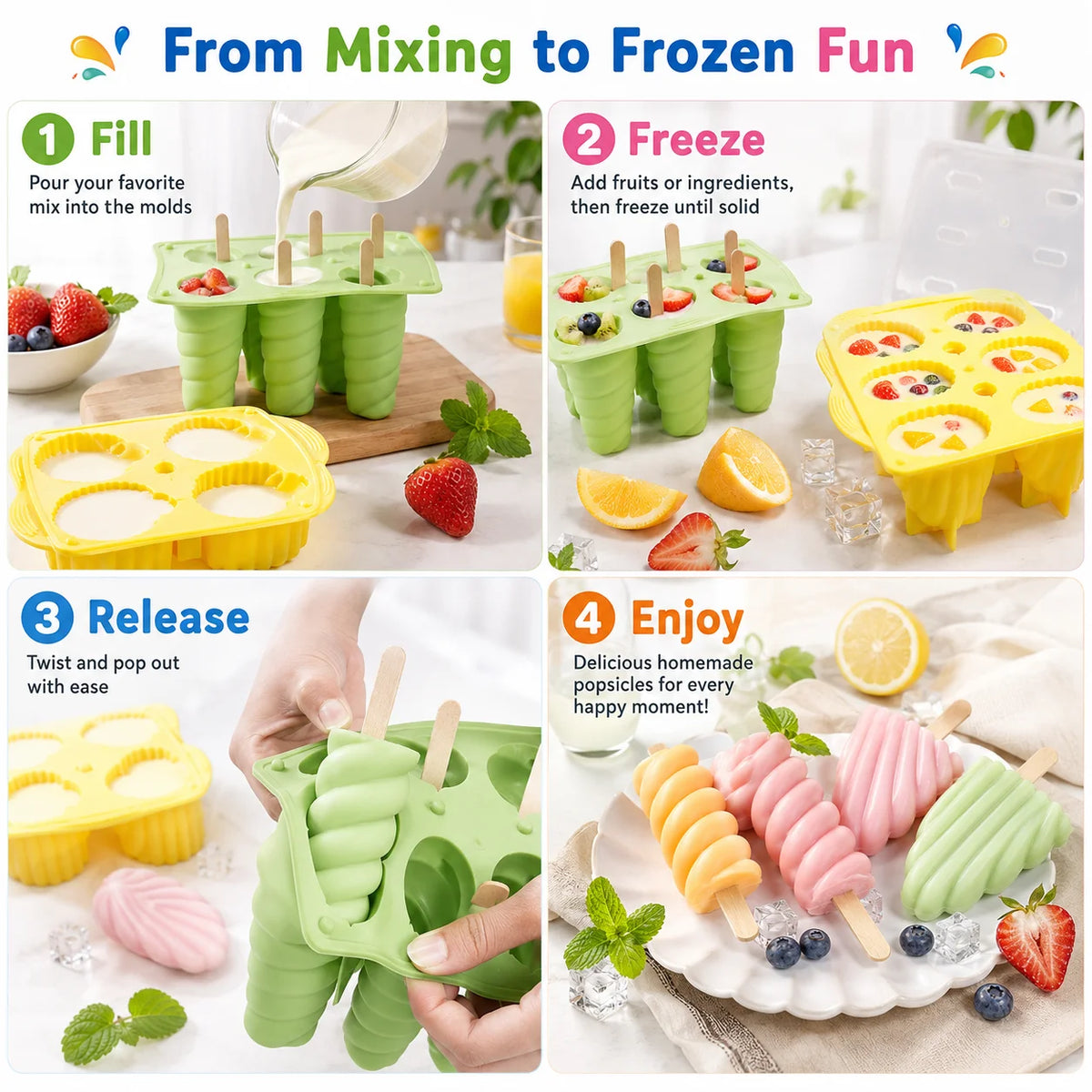 Silicone Popsicle Molds – 3D Spiral & Shell Ice Pop Maker Ice Pop Mold Axl