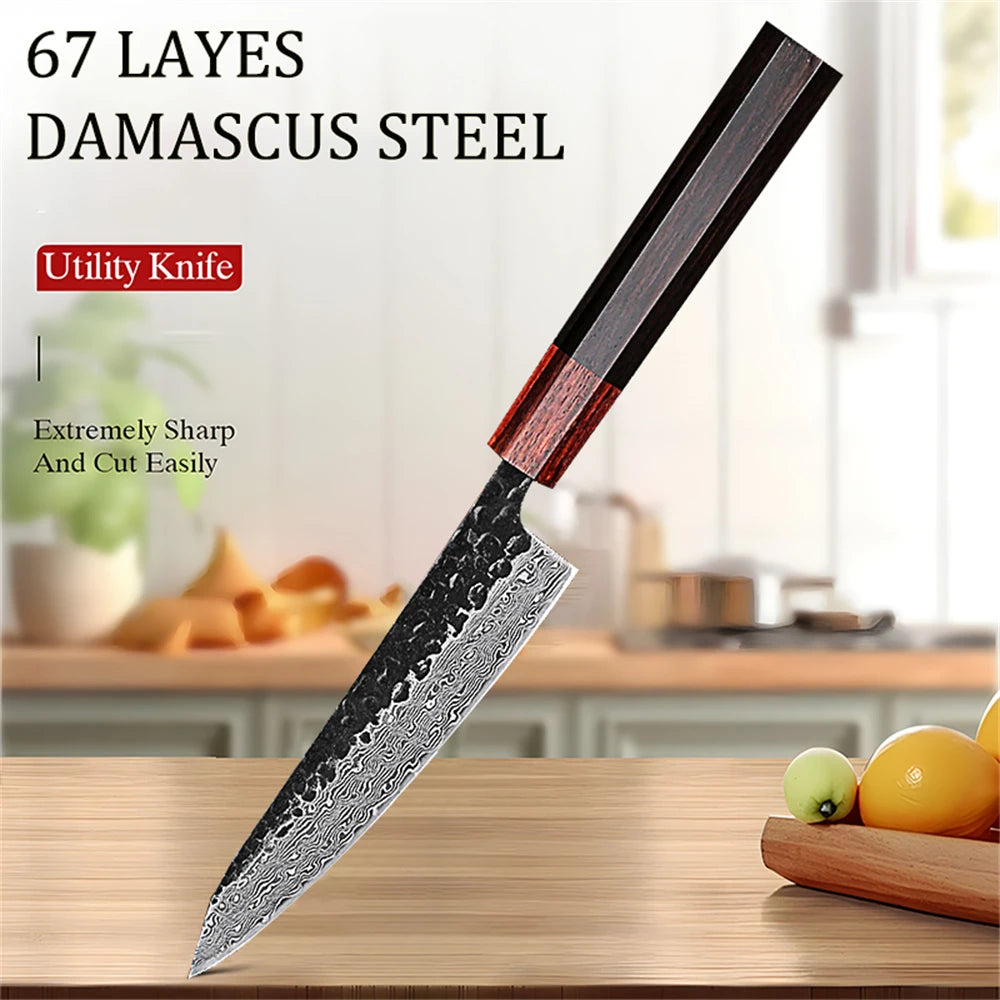 67-Layer Damascus Steel Utility Kitchen Knife – Sharp & Durable Damascus Kitchen Knife Axl