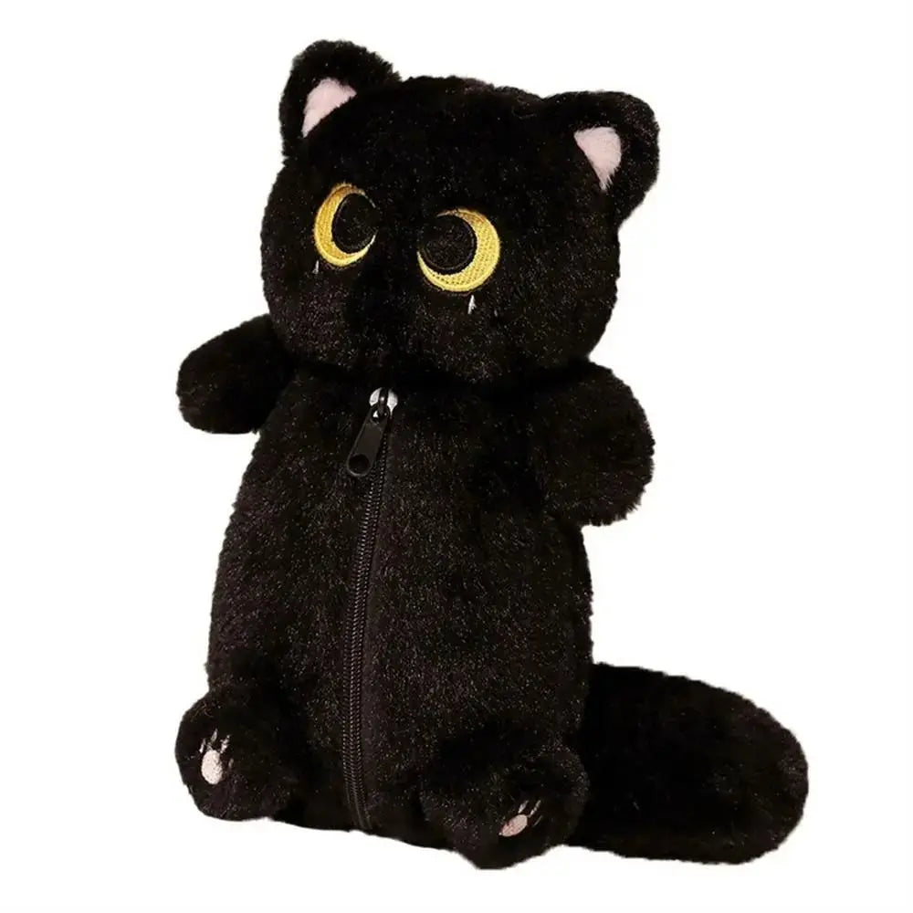 Cartoon Cat Plush Pencil Bag – Large Capacity Stationery Organizer Pencil Case Axl Black