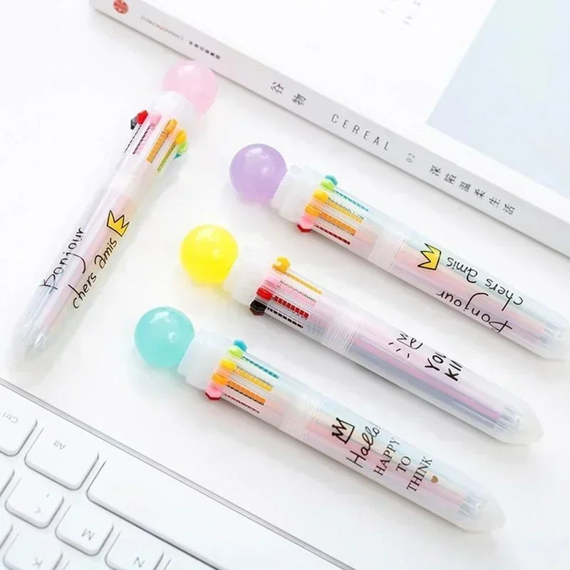 10-Color Kawaii Ballpoint Pen Set for Kids, Students & Office Ballpoint Pen Set Axl Multi-Colored white