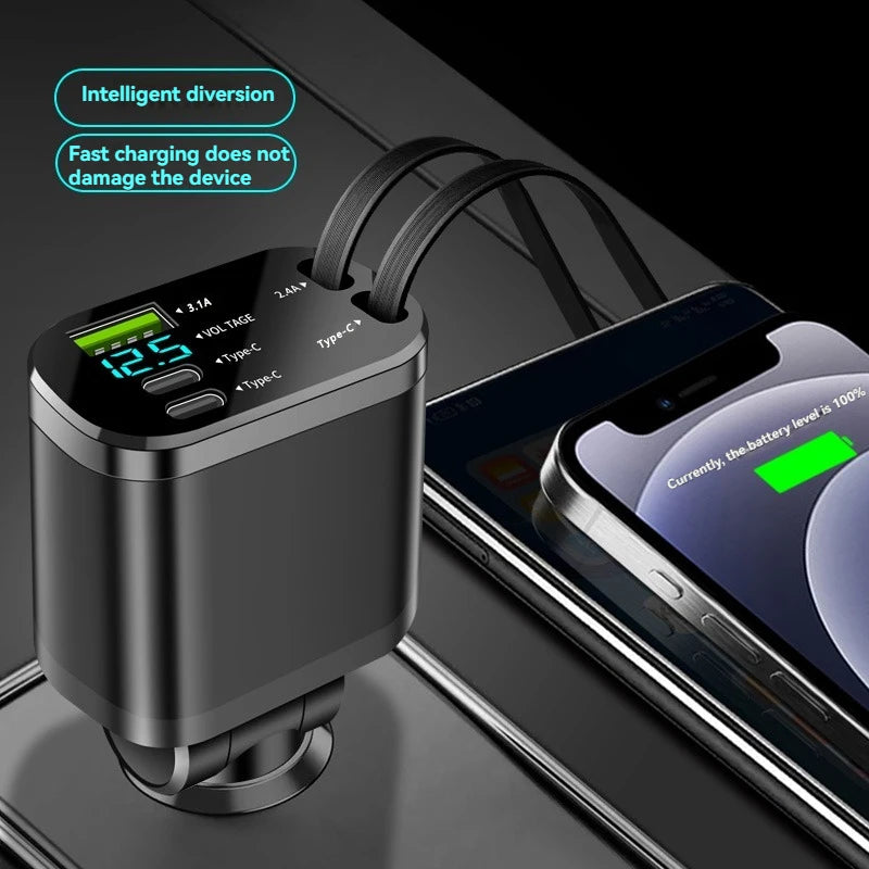 5-in-1 Car Charger Retractable Cable PD Fast Charging 3.1A Car Charger Axl