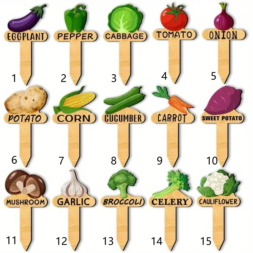 Wooden Vegetable Garden Signs – T-Shape Plant Labels Set Garden Plant Labels Axl Label Set A