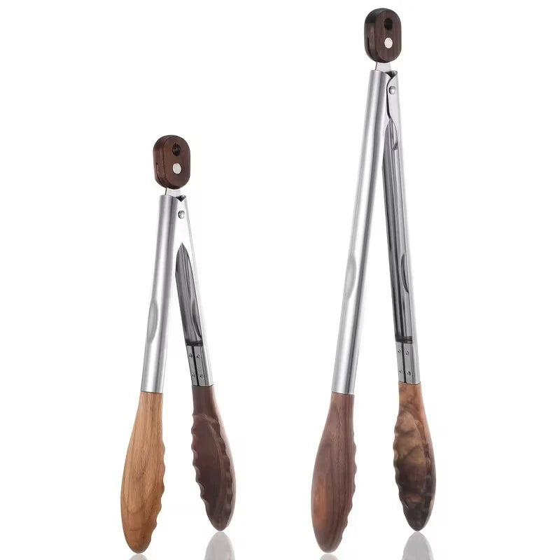 Walnut Wood Handle Stainless Steel Food Tongs | BBQ & Kitchen Kitchen Serving Tongs Axl