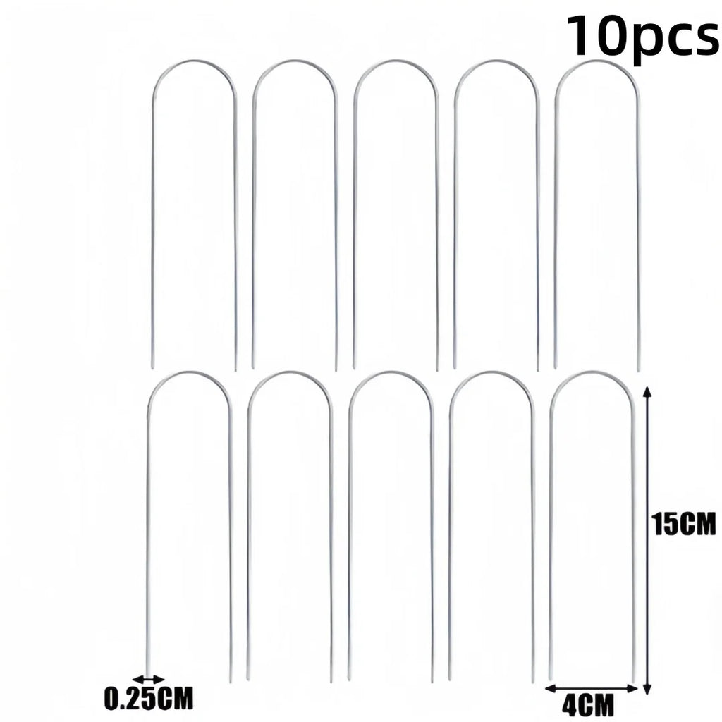 10-Pack U-Type Metal Garden Staples – Galvanized Sod Pins Garden Ground Stakes Axl 0.25x4x15cm-10pcs