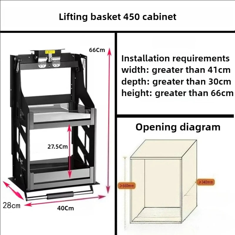 Pull-Down Cabinet Basket | Kitchen Seasoning Storage Rack Cabinet Storage Rack Axl 450 Cabinet