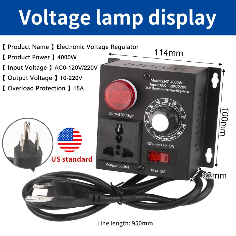 4000W AC220V Variable Voltage Regulator – Speed & Light Control Voltage Regulator Axl LNZ-4000W US