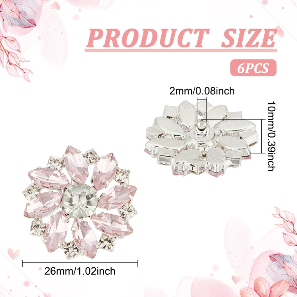 6-Pack 26.5mm Flower Brass Rhinestone Shank Buttons – Crystal Silver Rhinestone Shank Buttons Axl AECH04-00308