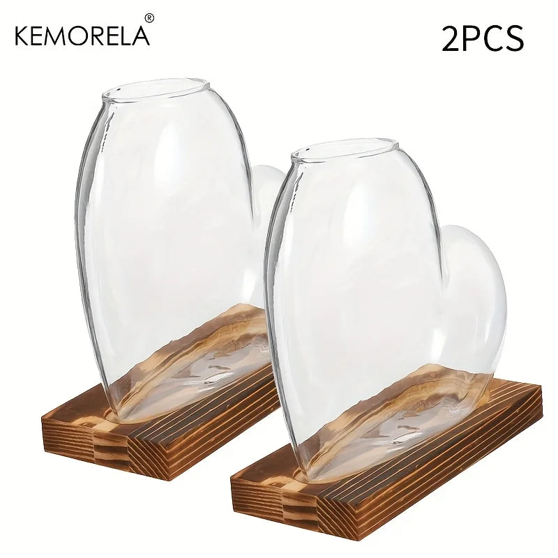Hydroponic Glass Vase with Wooden Stand – Indoor Plant Propagation Hydroponic Plant Vase Axl 2PCS