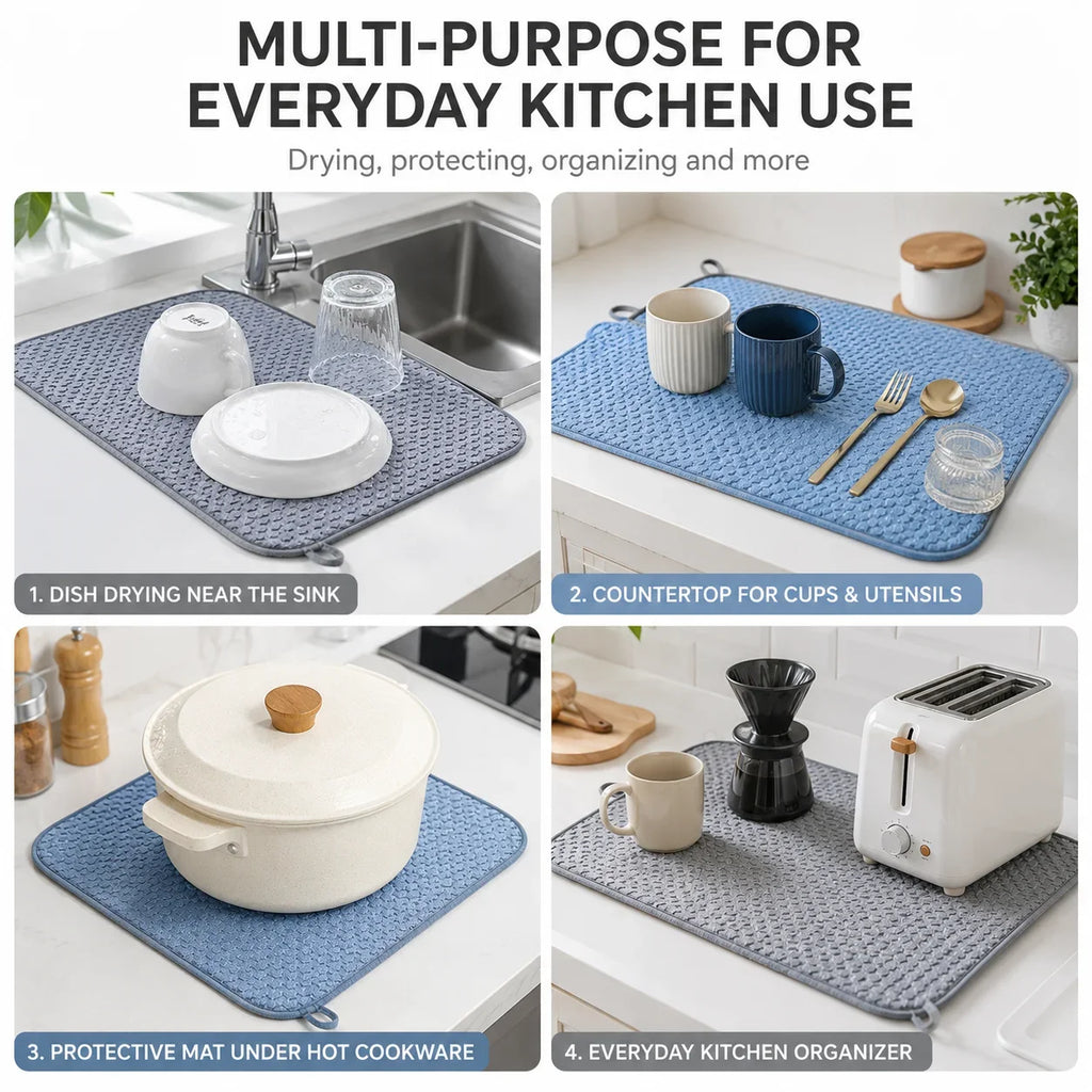 2-Pack Microfiber Dish Drying Mat – Absorbent Kitchen Counter Pad Dish Drying Mat Axl