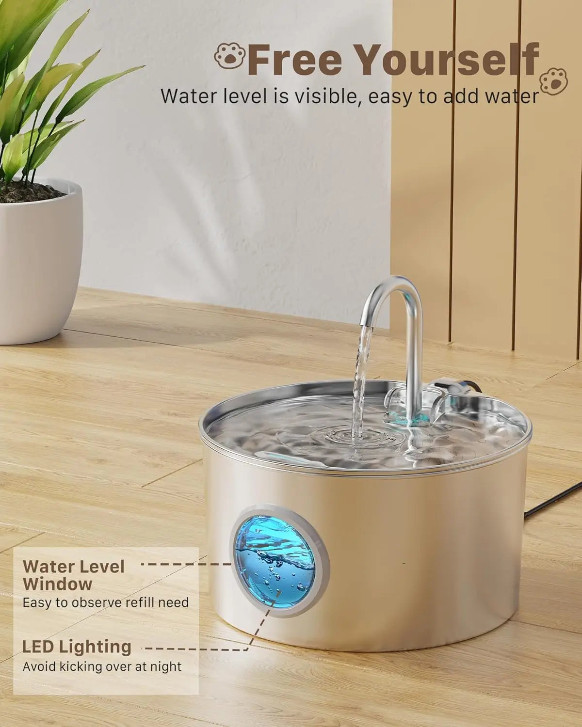 Stainless Steel Cat Water Fountain – Quiet Pet Drinking Dispenser Pet Water Fountain Axl