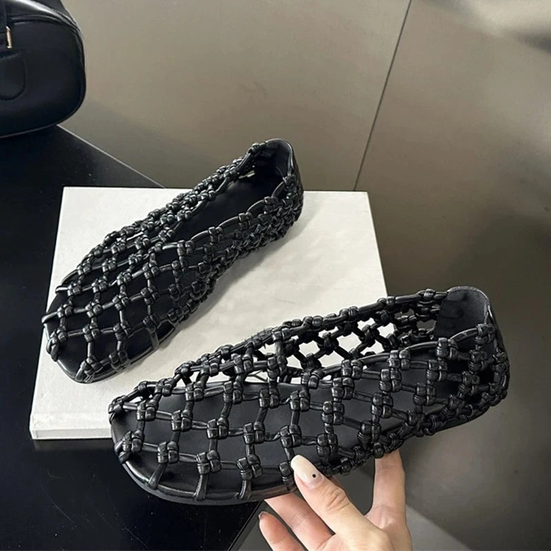 Women's Woven Mesh Flat Loafers – Breathable Slip-On Sandals Women's Flat Loafers Axl Black 42
