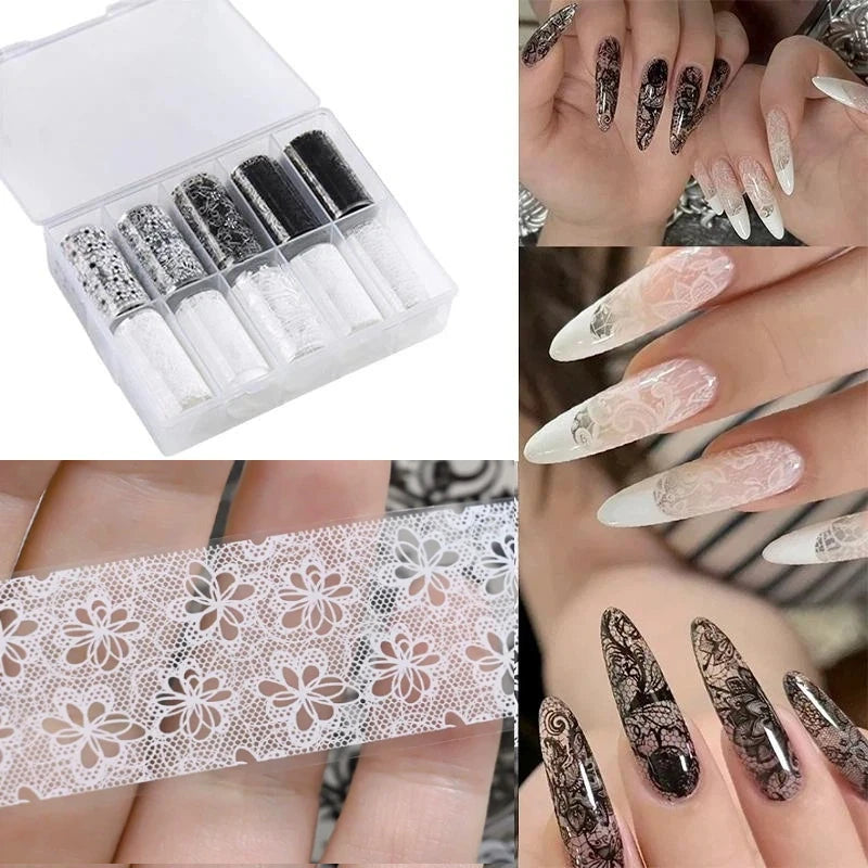 Lace Flower Nail Transfer Foils & Stickers – DIY Nail Art Nail Art Stickers Axl