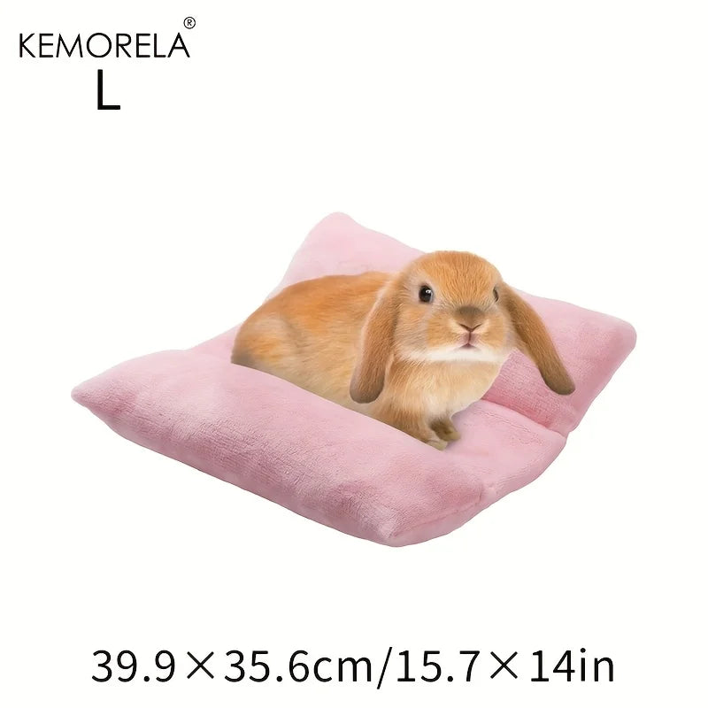 KEMORELA Rabbit Bed – Plush Cotton Lounger Pad & Pillow Small Pet Bed Axl Pink