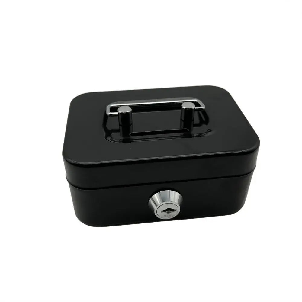 Small Metal Cash Box Key Lock & Handle – Kids Money Organizer Lockable Cash Box Axl Black