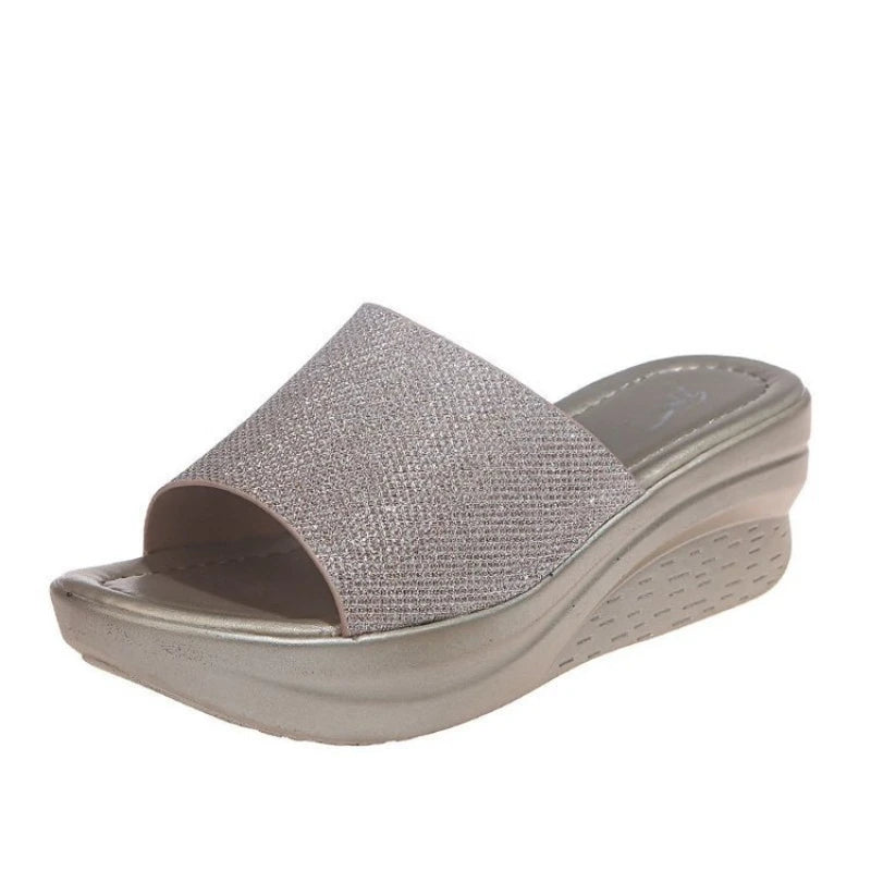 Women's Sequin Wedge Platform Sandals – Plus Size Beach Slides Wedge Platform Sandals Axl