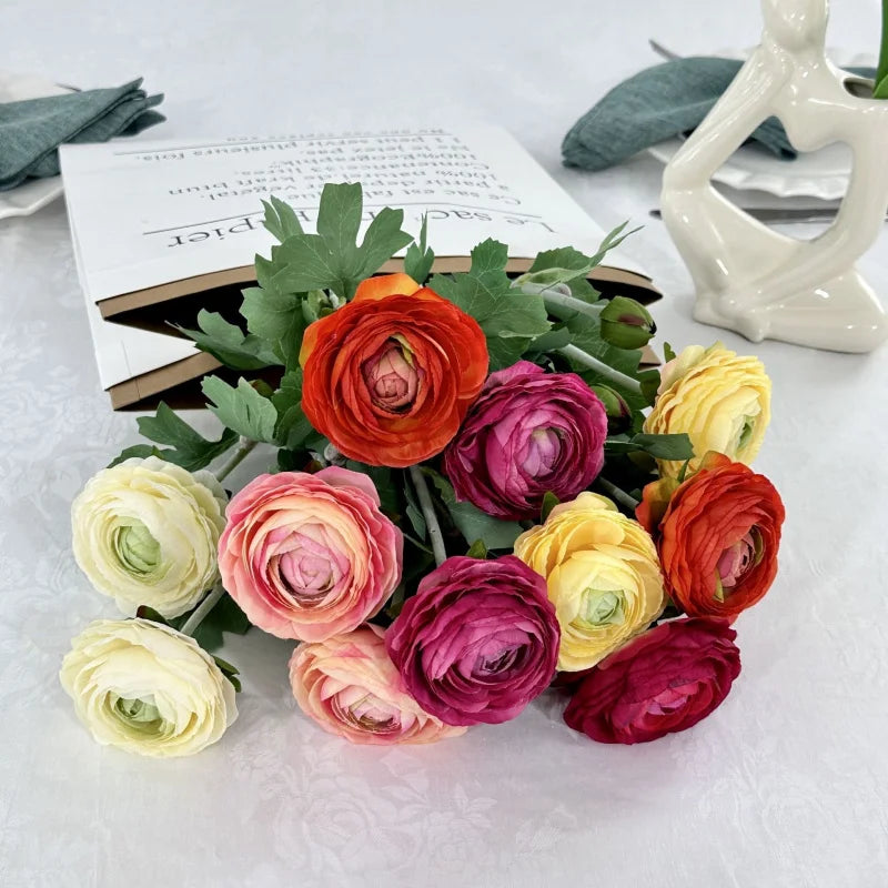 Artificial Ranunculus Flower Branch – 2-Head Silk Rose, 50cm Artificial Flower Branch Axl
