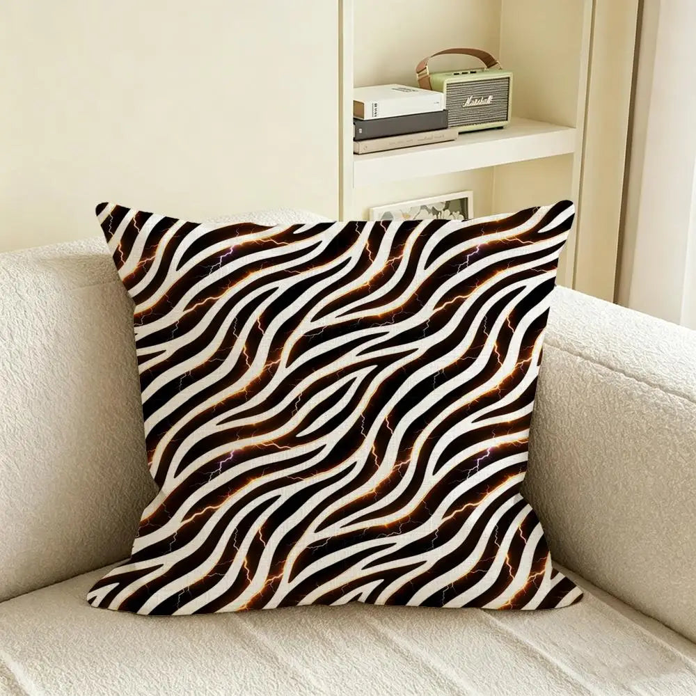 Zebra Print Linen Cushion Cover | Black & White Pillow Case Decorative Cushion Cover Axl White5 60X60cm