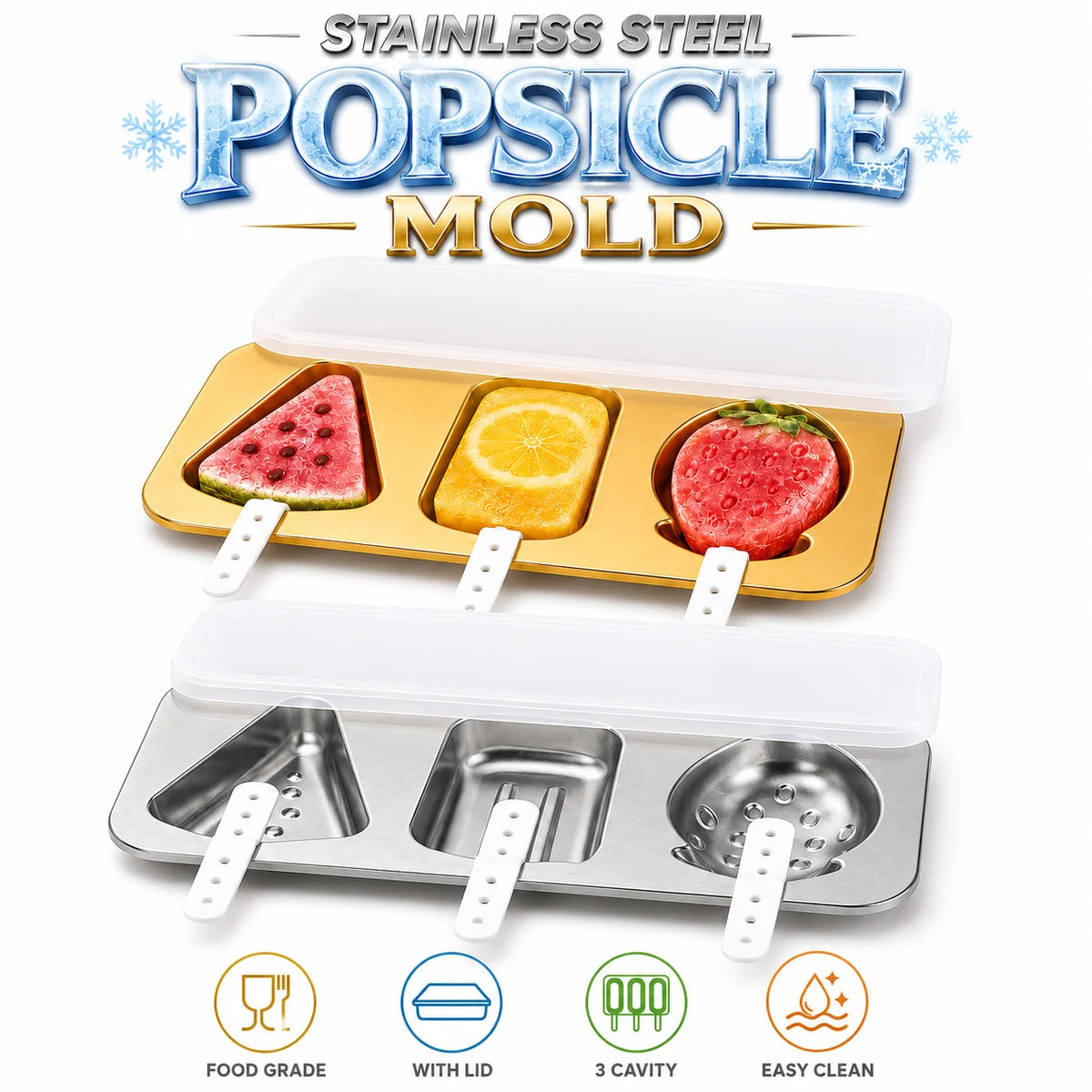 Stainless Steel Popsicle Molds – DIY Ice Cream Maker with Lids Popsicle Mold Set Axl