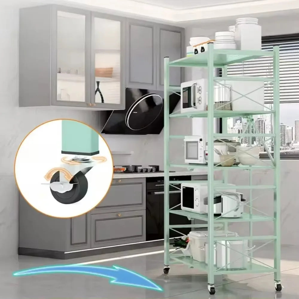 Foldable Multilayer Storage Rack with Wheels | Iron Frame Shelf Rolling Storage Rack Axl