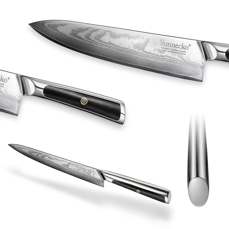 Sunnecko Damascus Steel Chef Knife Set – 73-Layer VG10 1–8pc Damascus Knife Set Axl