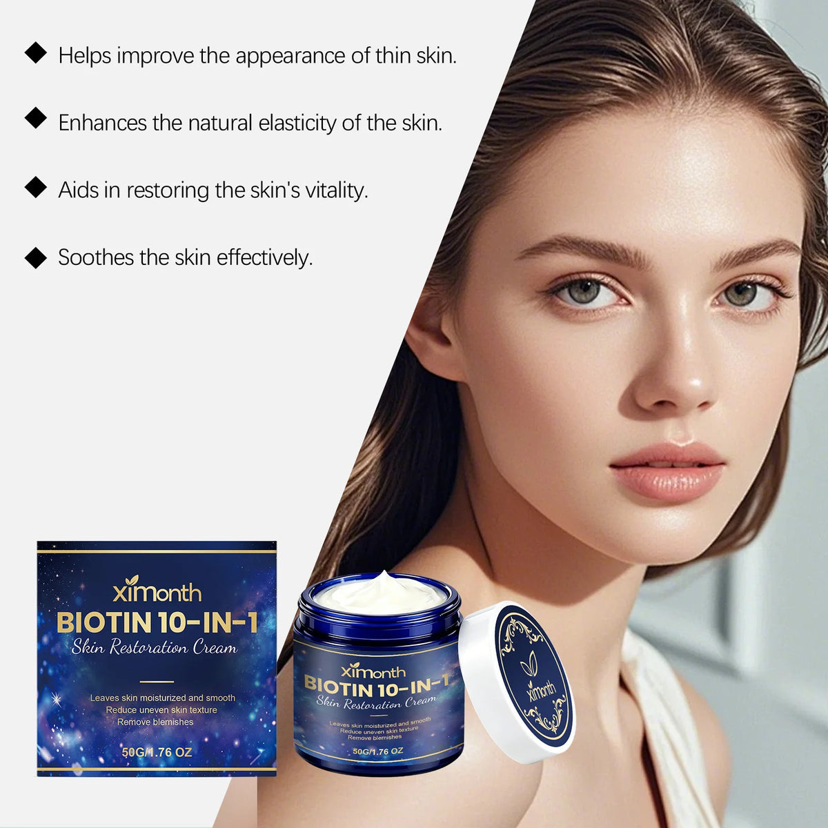 Biotin 10-in-1 Face & Neck Cream – Hydrating & Firming 50g Face Moisturizer Cream Axl