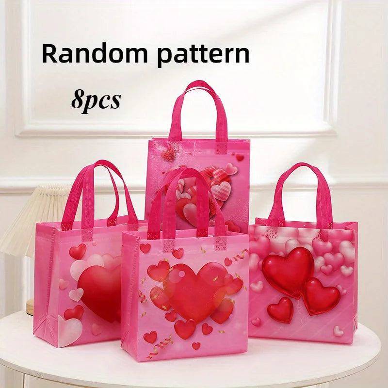 Pink Heart Non-Woven Tote Bags – 8pc Reusable Gift Bags Reusable Gift Bags Axl Random pattern-8pcs Reference size chart