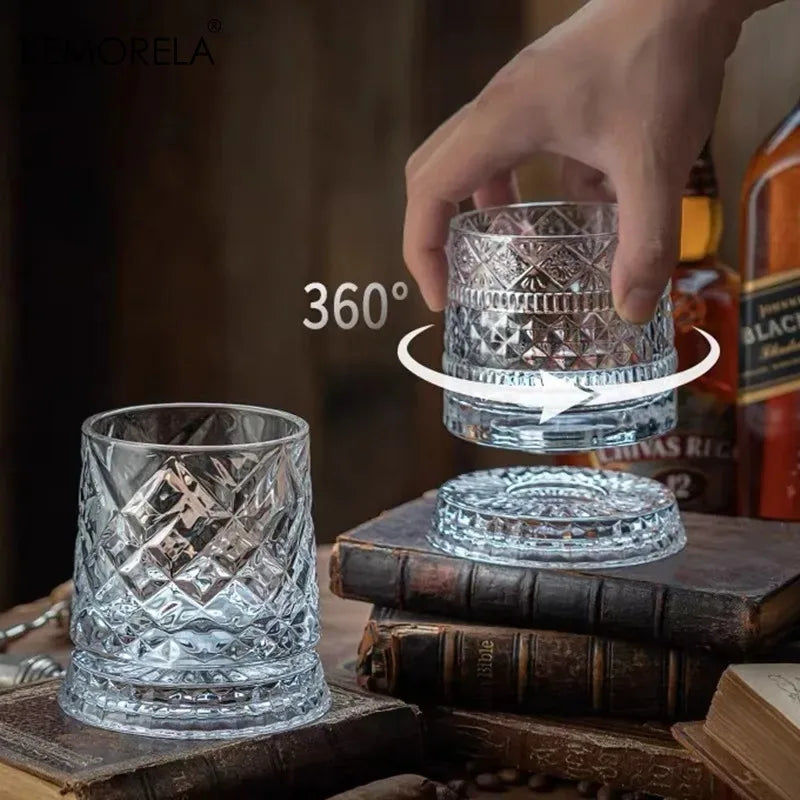 KEMORELA 280ml Rotating Crystal Whiskey Glass with Base Whiskey Glass Axl