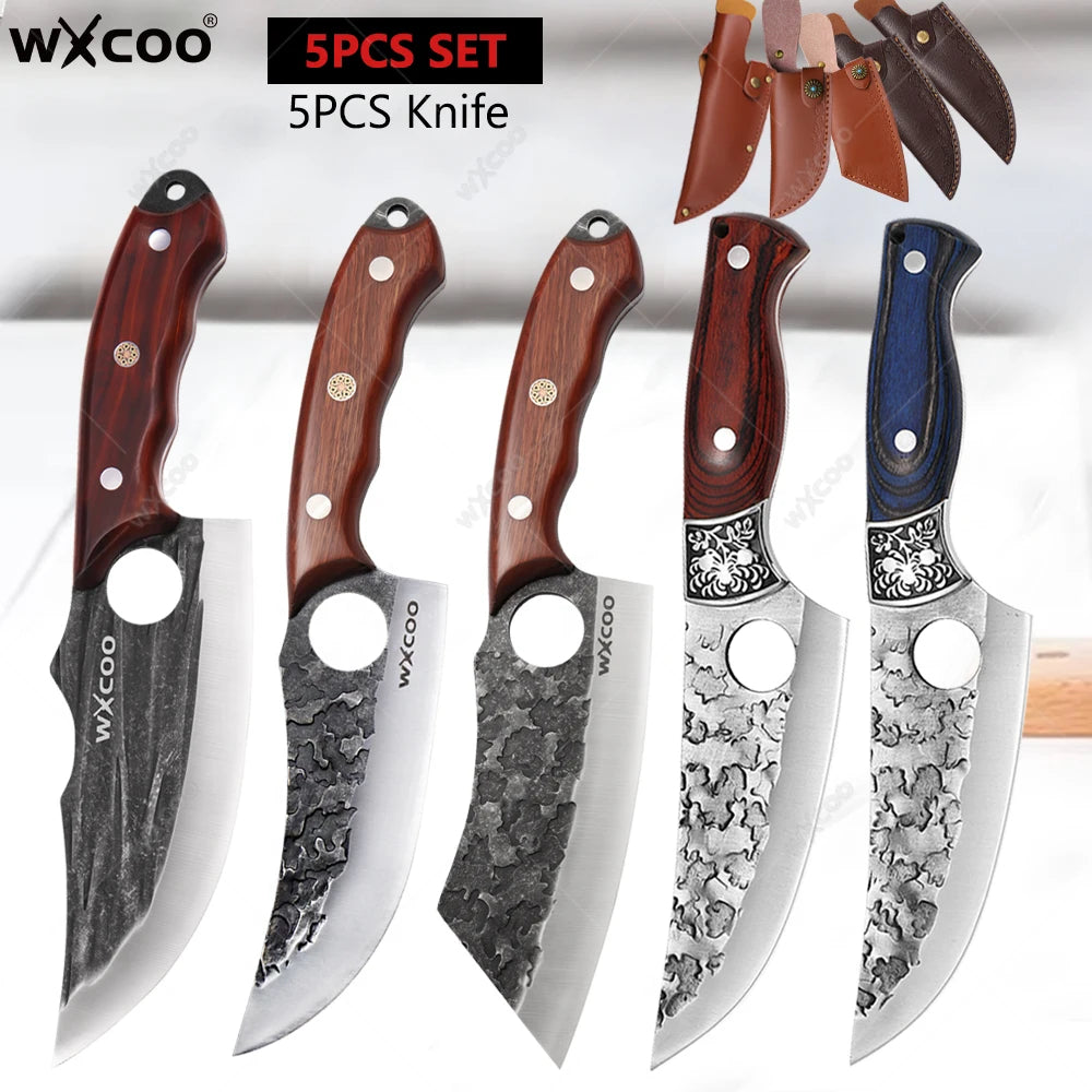 WXCOO Forged Stainless Steel Chef Knife Set with Cover Kitchen Knife Set Axl 5PCS SET